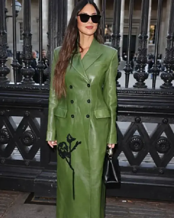 Olivia Munn 2025 LFW Erdem Show Green Long Coat