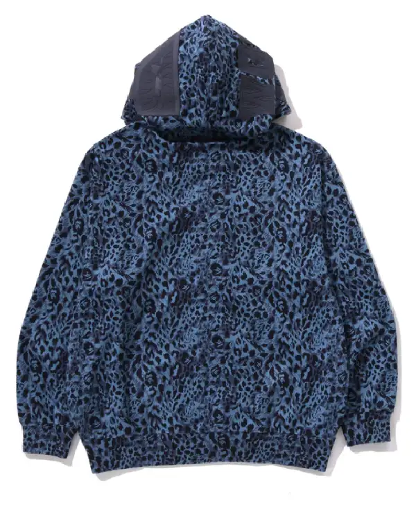 Order Bape Wild Leopard Pattern Shark Relaxed Fit Full Blue ZiP Hoodie Sale Back