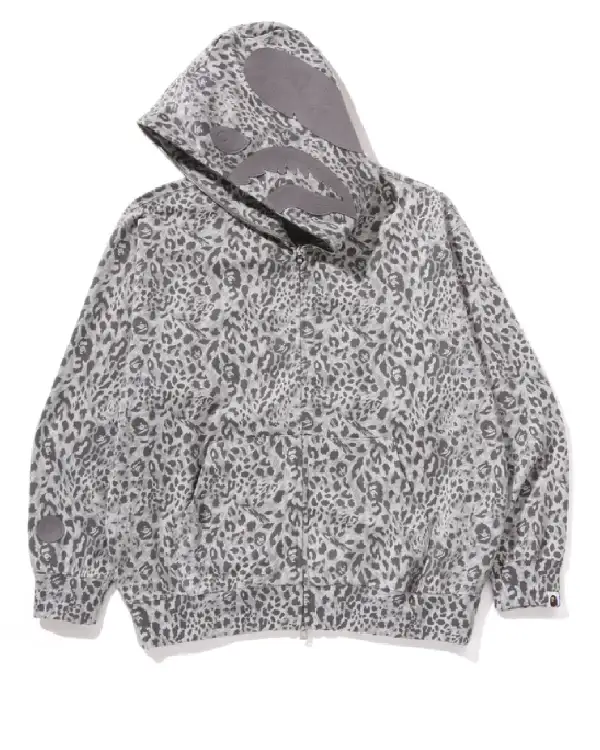 Order Bape Wild Leopard Pattern Shark Relaxed Fit Full Gry ZiP Hoodie Sale