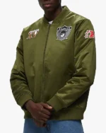 Order Las Vegas Raiders Green Full-Zip Satin Bomber Jacket Sale