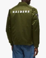 Order Las Vegas Raiders Green Full-Zip Satin Bomber Jacket Sale Back