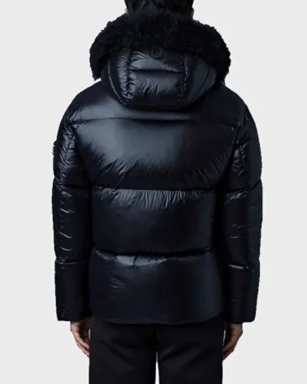 Order Mackage Black Puffer Shearling Jacket with Removable Hooded For Sale Back