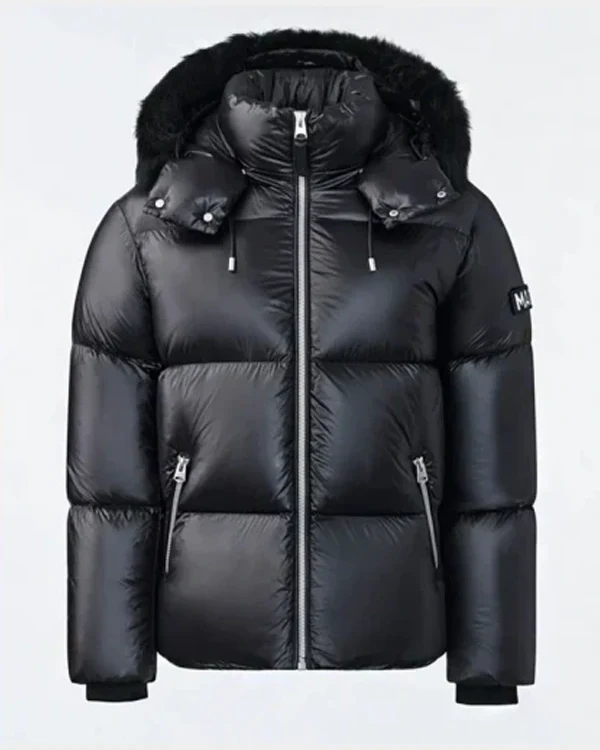 Order Mackage Black Puffer Shearling Jacket with Removable Hooded For Sale