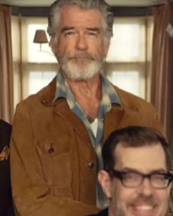 Order Ron Movie The Thursday Murder Club 2025 Pierce Brosnan Brown Suede Leather Jacket Sale