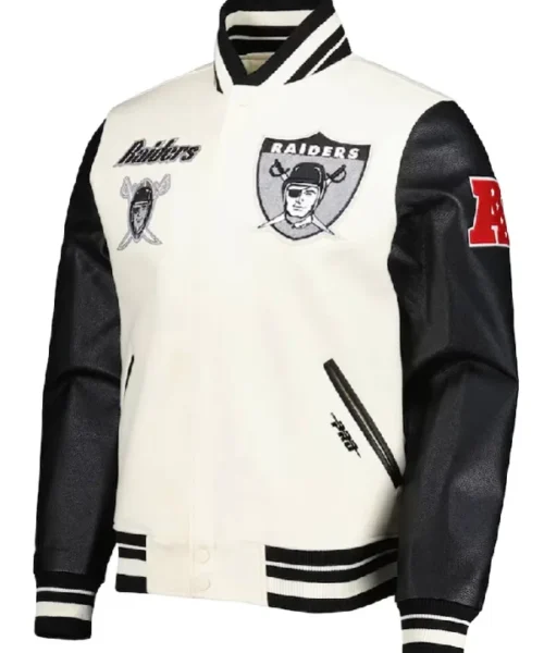 Retro Classic Las Vegas Raiders Varsity Cream and Black Jacket