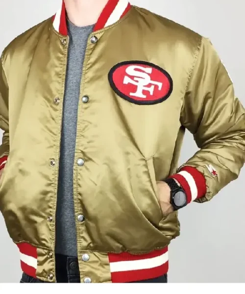 SF 49ers Gold Satin Bomber Jacket