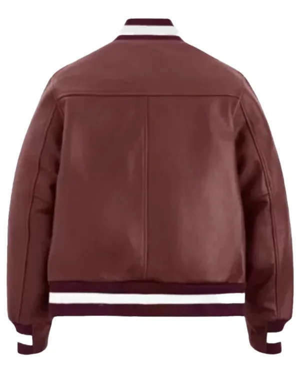 Shop 2025 The US Open Tennis Player Coco Gauff Brown Leather Bomber Varsity Jacket Sale Back