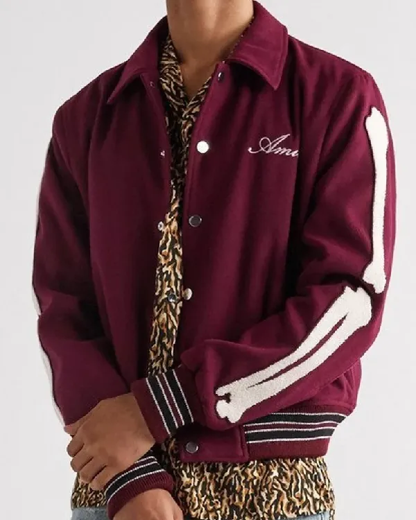Shop Amiri Bones Letterman Varsity Bomber Jacket