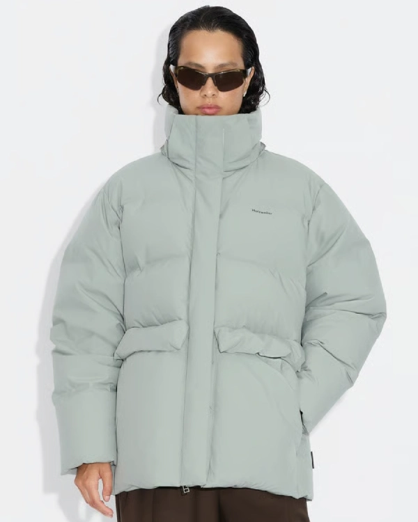 Shop Holzweiler Besseggen Down Jacket Coat Sale Grey frount