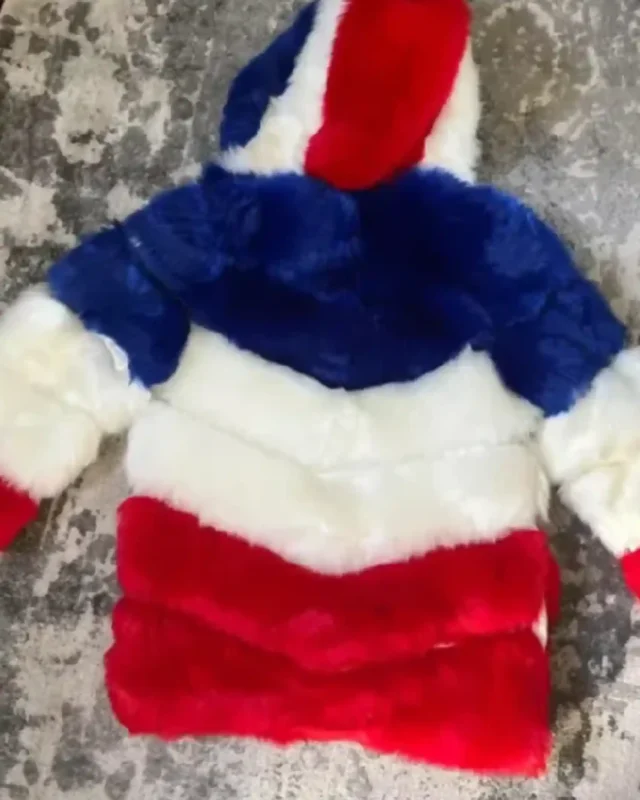 Shop Larry Buffalo Bills Color Block Fur Coat For Women