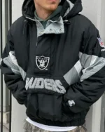 Shop Las Vegas Raiders Black_Gray Pullover Hooded Jacket