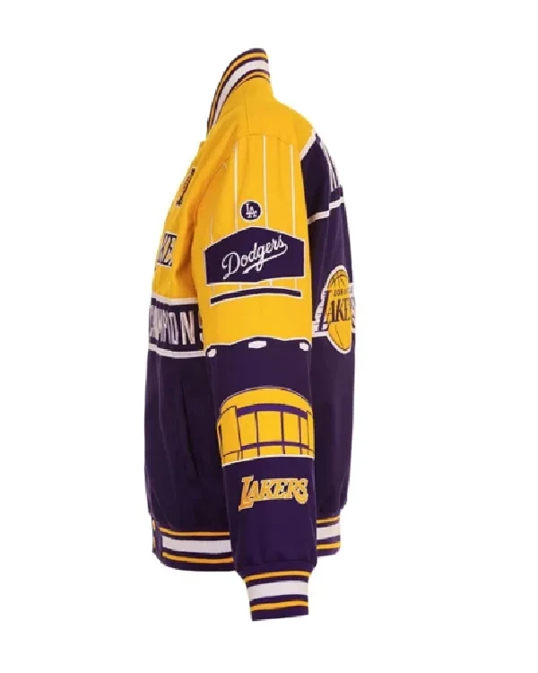 Shop Los Angeles Lakers and Dodgers City of Champions Bomber Block Jacket For Sale Side post