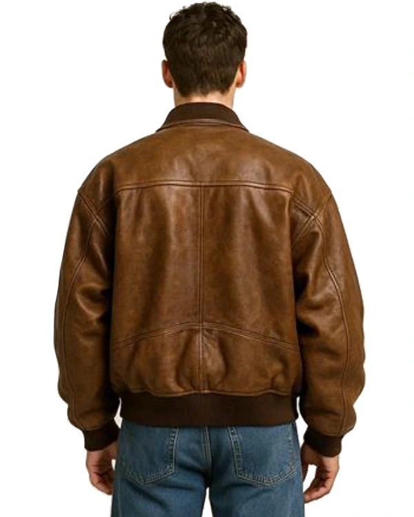Shop Mens Classic Brown Oversized Leather Bomber Jacket Sale