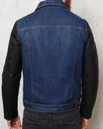 Shop Men’s Jean _ Denim Jacket with Black Leather Sleeves Sale
