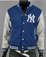 Shop Men’s New York Yankee Letterman Varsity Jacket Sale Blue and White