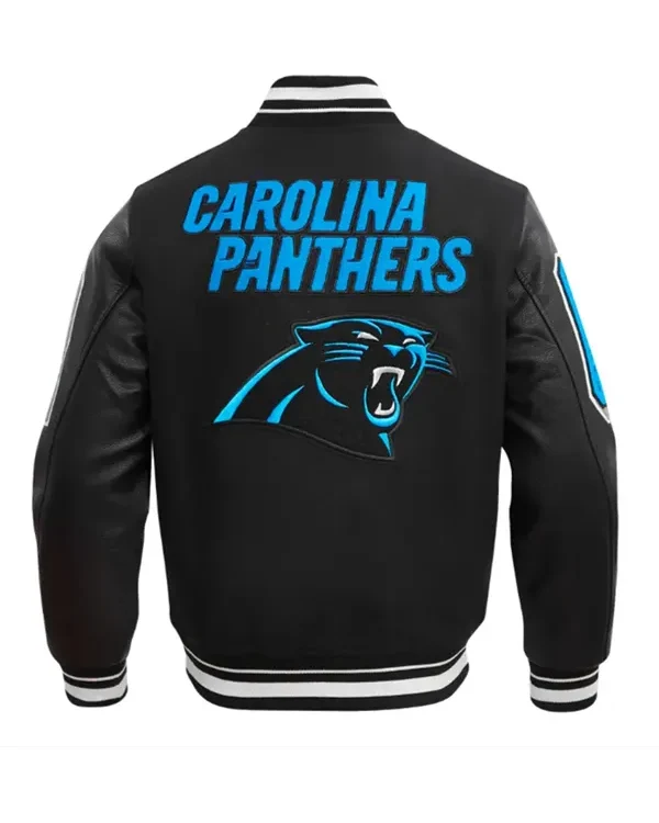 Shop National Football League Carolina Panthers Black Wool and Leather Varsity Jacket Sale