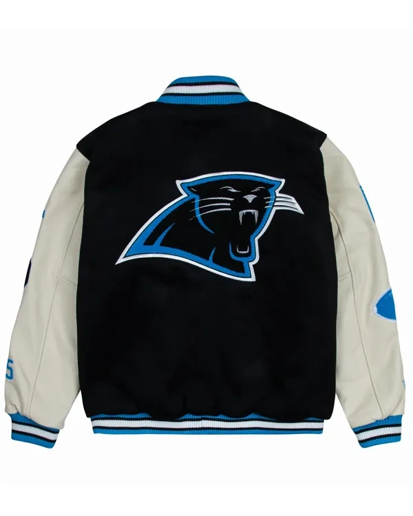 Shop National Football League Carolina Panthers Black and White Wool Varsity Jacket Sale