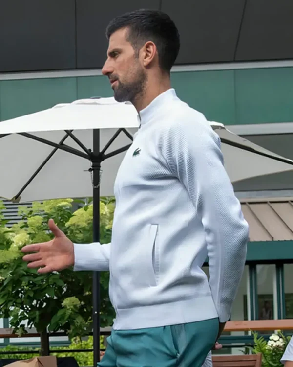Shop Novak Djokovic Wimbledon 2024 White Zip-Up Jacket On Sale Side post