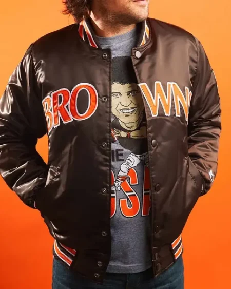 Shop Starter Bomber Cleveland Browns 90’s Orange, Brown and White Satin Full-Snap Jacket Sale