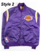 Shop Starter Los Angeles Lakers Purple Bomber Satin Jacket Sale
