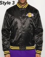 Shop Starter Los Angeles Lakers Purple Bomber Satin Jacket Sale Style03