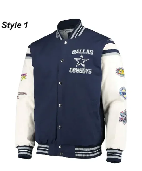Super Bowl 5x Champions Dallas Cowboys Navy_ White Varsity Jacket