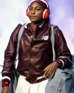 US Open 2025 Coco Gauff Brown Leather Jacket
