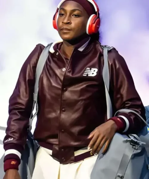 US Open 2025 Coco Gauff Brown Leather Jacket