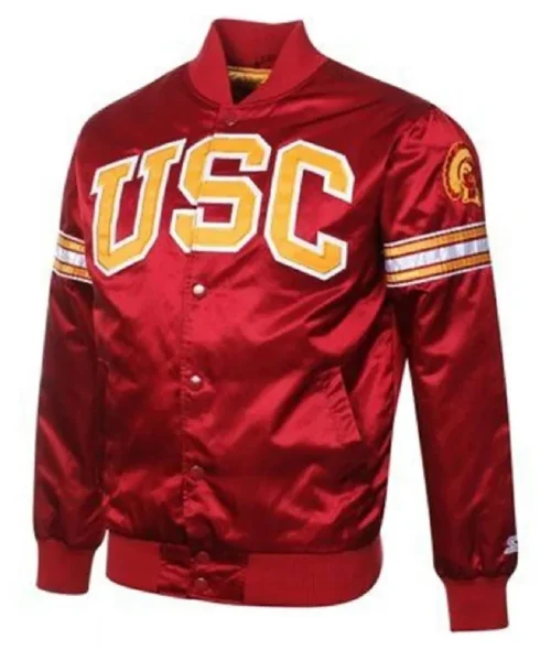 USC Trojans Football Red Satin Button-Up Jacket