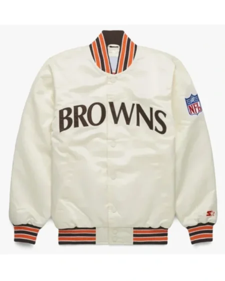 90’s Cleveland Browns White Satin Bomber Jacket