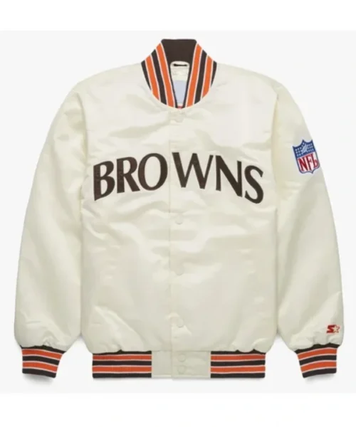 90’s Cleveland Browns White Satin Bomber Jacket