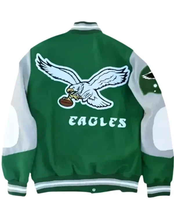 90s Philadelphia Green and Grey Eagles Varsity Jacket