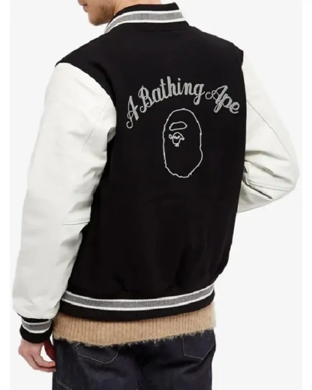 A Bathing Ape Bape Black Varsity Letterman Jacket Back