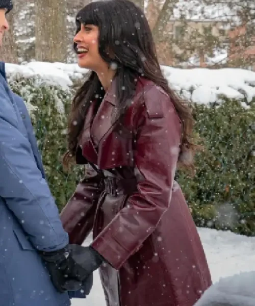 A Merry Little Ex-Mas 2025 Jameela Jamil Leather Coat