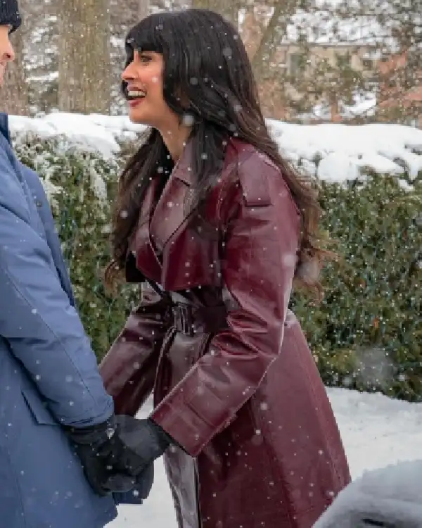 A Merry Little Ex-Mas 2025 Jameela Jamil Leather Coat