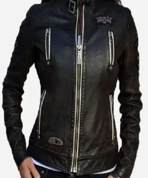 Affliction Black Premium Divergent Womens Biker Leather Jacket
