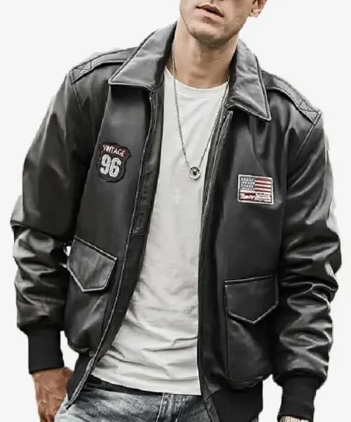 Air Force Pilot Style Black Bomber Leather Jacket