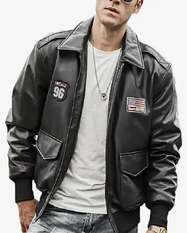 Air Force Pilot Style Black Bomber Leather Jacket