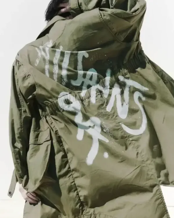 All Saints Milla Relaxed Fit Printed Green Parka Jacket For Unisex