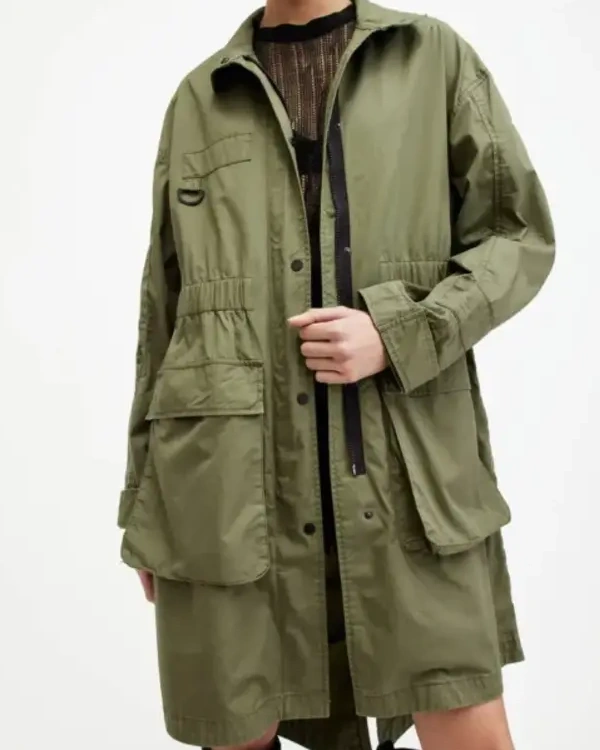 All Saints Milla Relaxed Fit Printed Green Parka Jacket