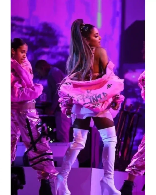 Ariana Grande 7 Rings Pink Puffer Style Jacket Back