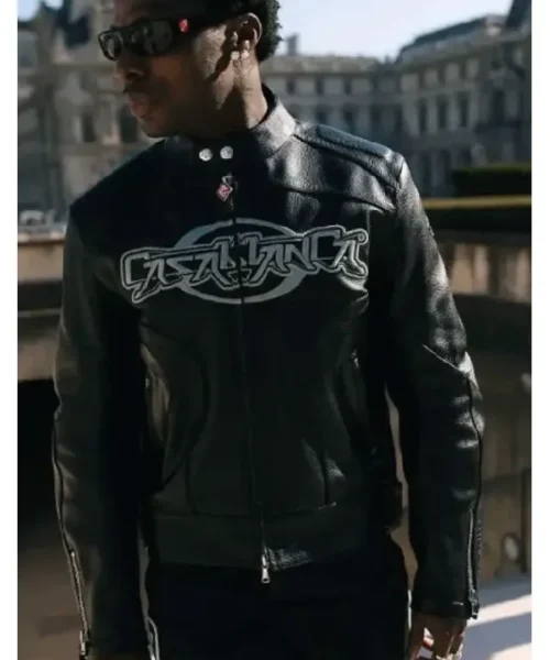 Asake Casablanca PFW Black Leather Jacket