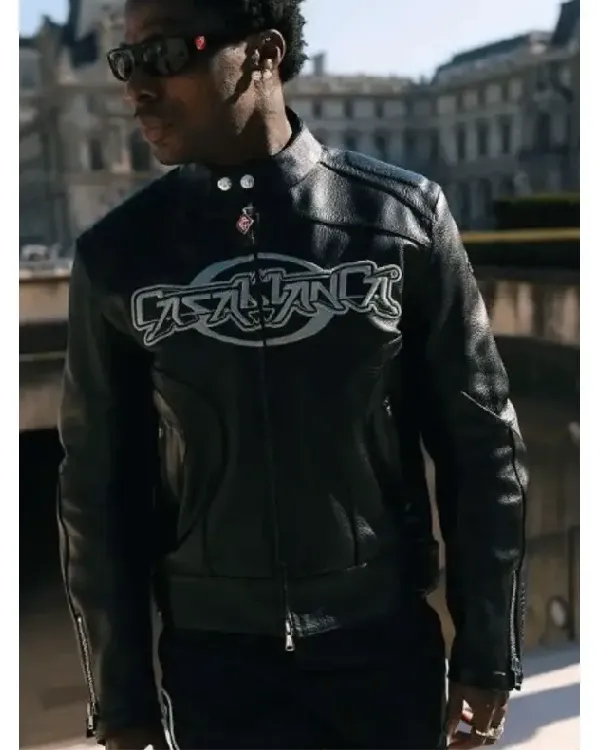 Asake Casablanca PFW Black Leather Jacket