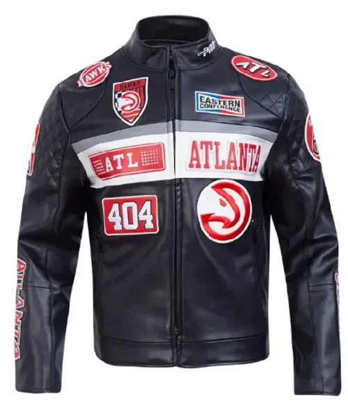 Atlanta Hawks Moto Black Leather Jacket