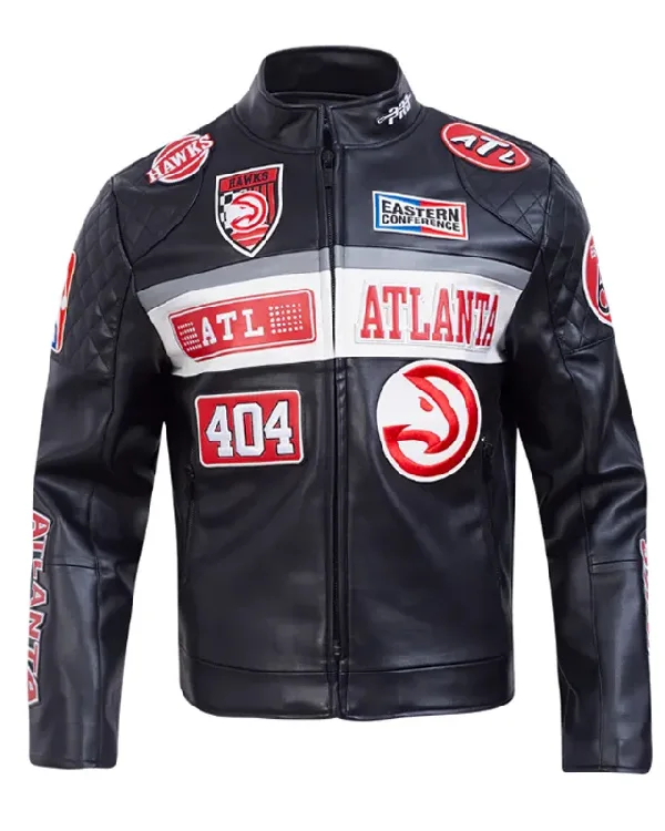 Atlanta Hawks Moto Black Leather Jacket