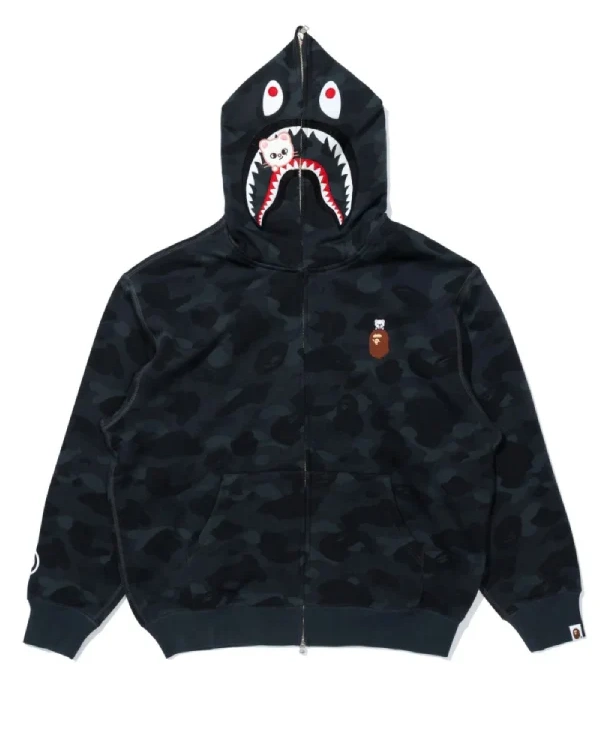 Bape x Stray Kids Shark Full Zip Hoodie black