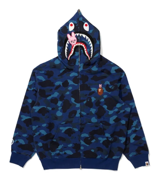 Bape x Stray Kids Shark Full Zip Hoodie blue