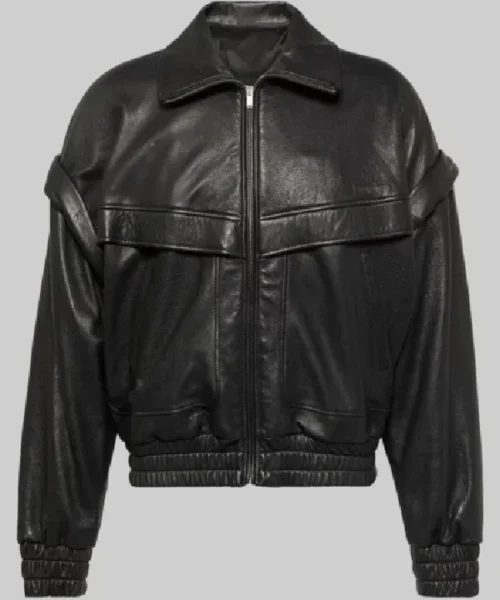 Bella Hadid Oversized Black Leather Jacket