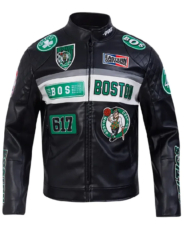 Boston Celtics Moto Black Leather Jacket
