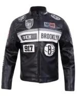 Brooklyn Nets Moto Black Leather Jacket